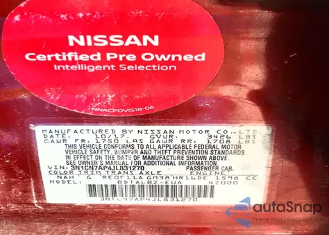 2018 Nissan Versa S z USA, uszkodzony, nr VIN 3N1CN7AP4JL83127O